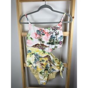 Sandflower Women's Cut Out One Piece Swim Suit Bathing Suit Size L Retro Beach